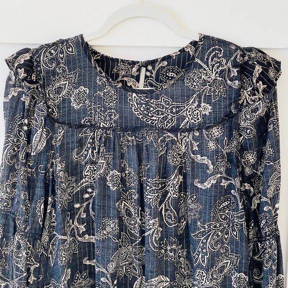 NEW Blouse Boho Tiered Ruffle Hem Swing Long Sleeves Crew Neck Elastic Cuffs - Picture 10 of 16